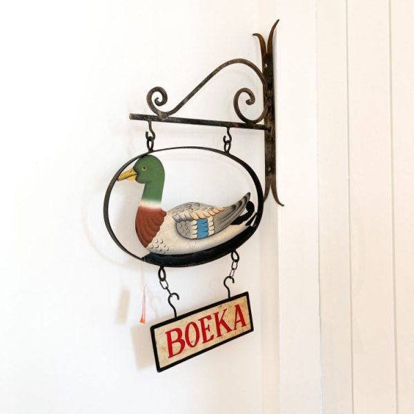 1950s Vintage Handcrafted Iron Shingle Sign with Duck Design from Java